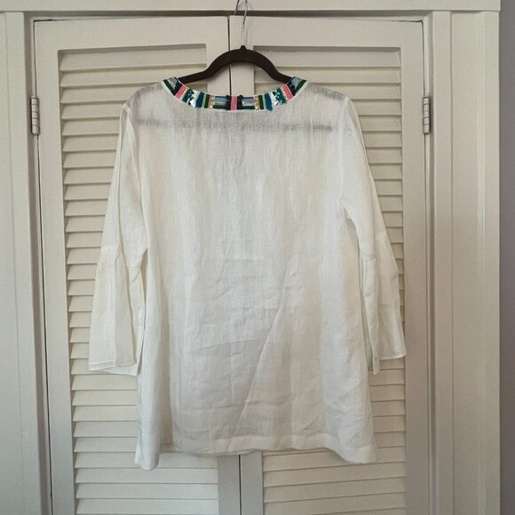 NWT Talbots tunic white embroidered embellished women large linen - Picture 10 of 12